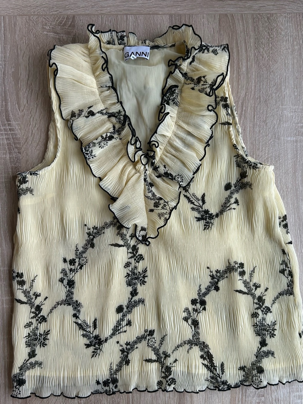 Ganni Yellow Ruffled Floral Sleeveless Top 36